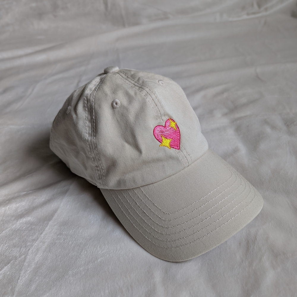 Cream Coloured Dad Hat with Pink Heart Emoji Patch
